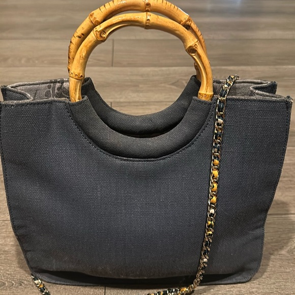 Fossil Handbags - Fossil canvas tote bamboo round handles